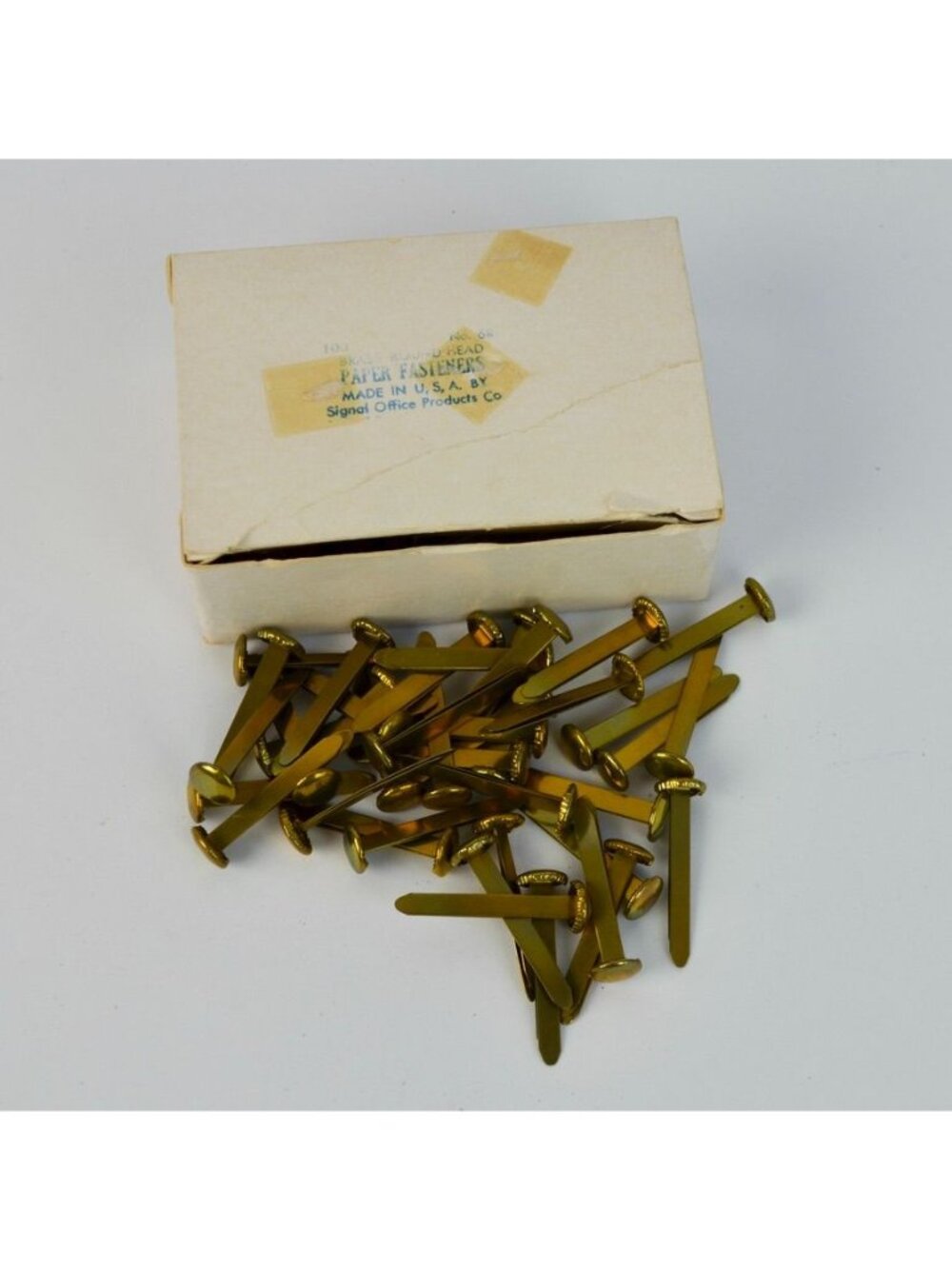 Vintage Signal Office Products # 6R Brass Round Head Paper Fasteners with Box